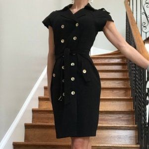 Elegant Double-Breasted Calvin Klein dress. Black with gold buttons.